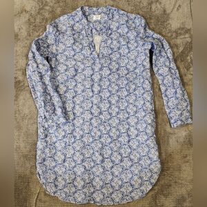 Sigrid Olsen Long Sleeve linen dress Small, Blue White Floral Print Pockets